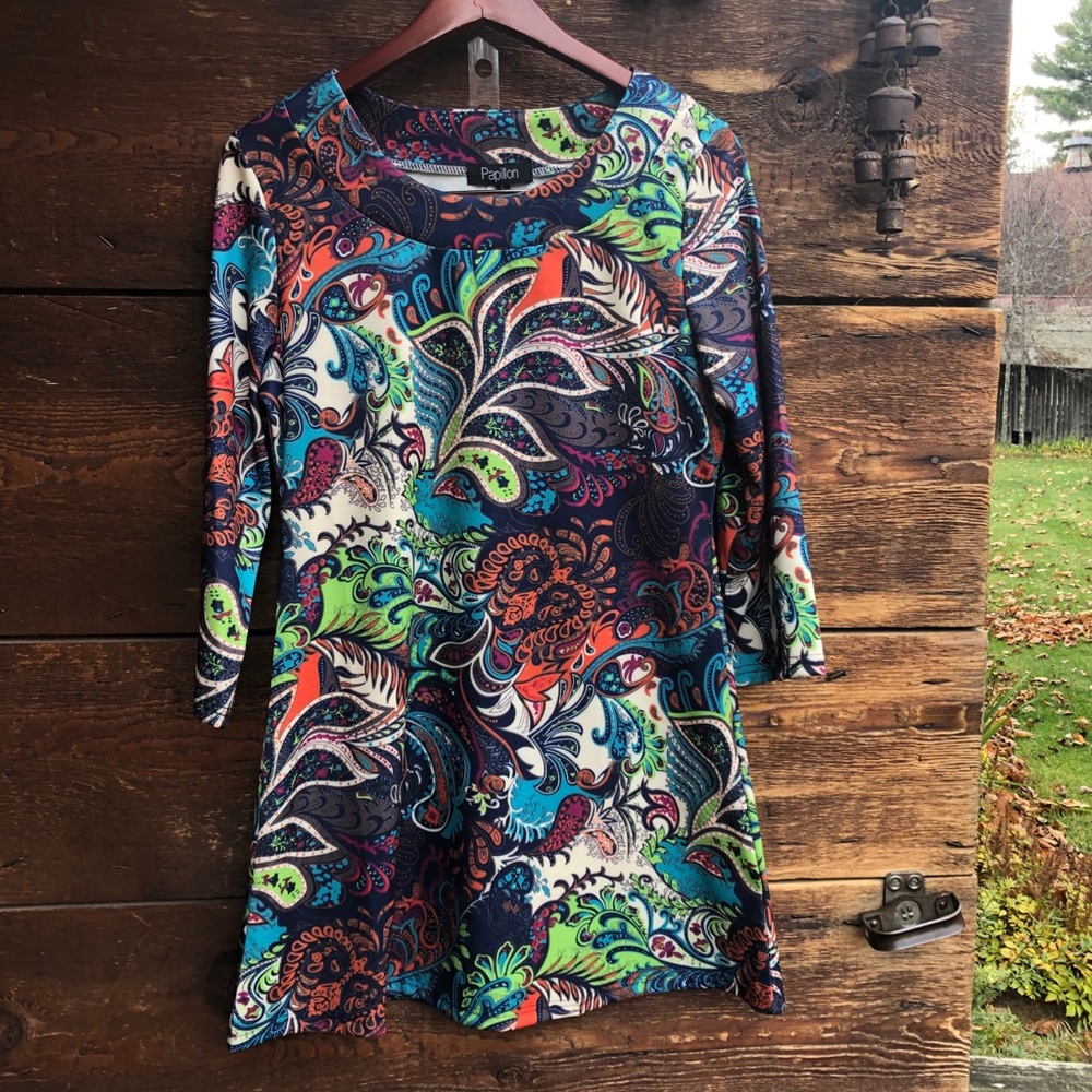 Papillon Long Sleeve Paisley Print Sweater Dress